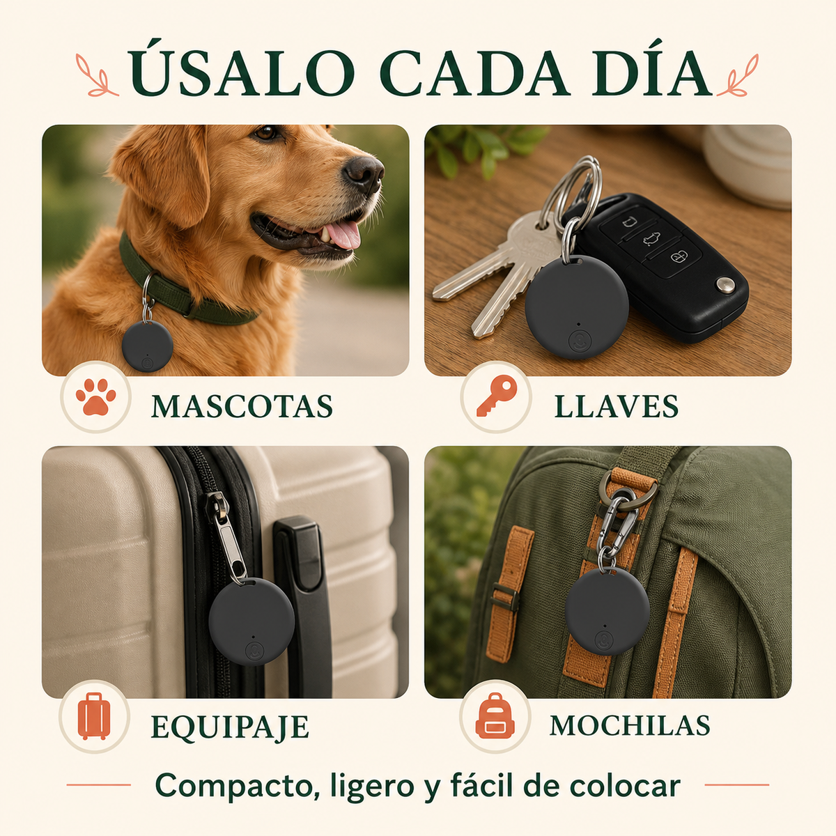 Localizador Bluetooth Antipérdida para Mascotas, Llaves y Equipaje