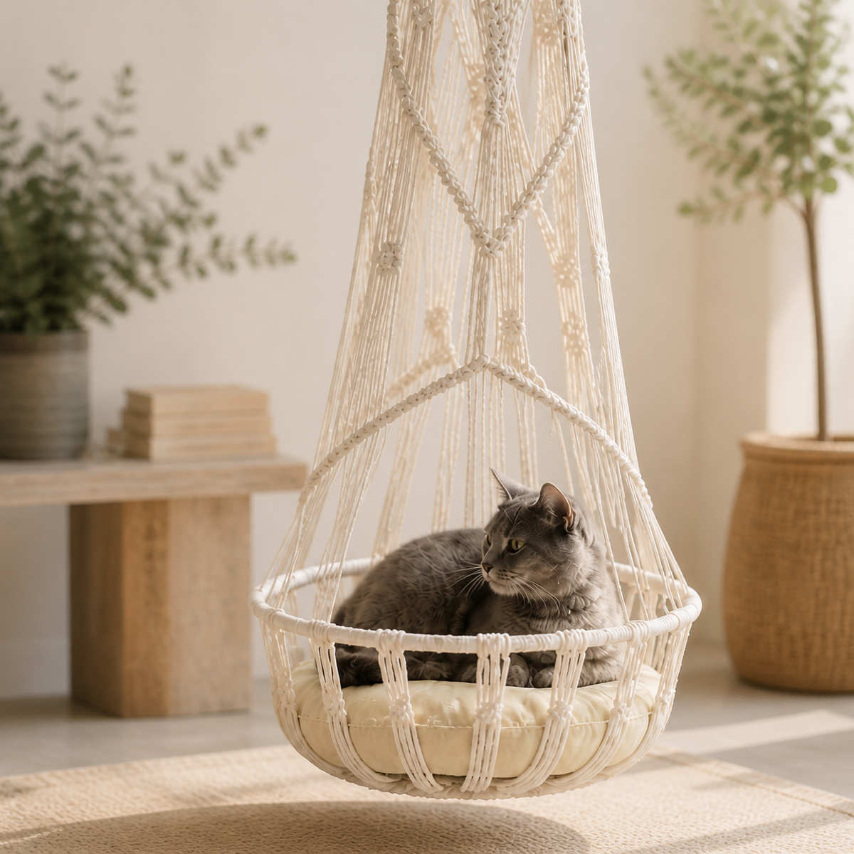 Hamaca Colgante de Macramé para Gatos – 40 cm